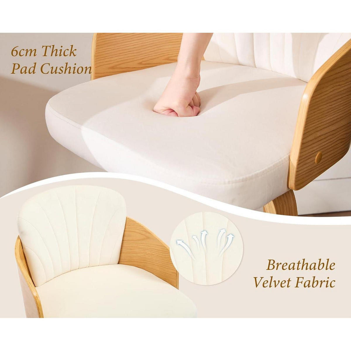 BARHOCKER 4er Set mit Holzbeinen und Samtbezug Beige - Creme, Textil (50/92.5/47.5cm)