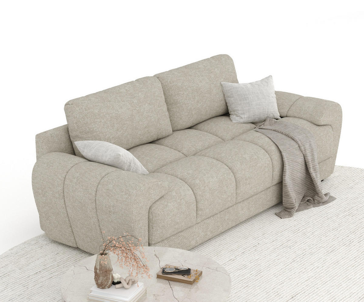 3-SITZER SOFA Peebles Beige Grau Chenille-Stoff - Beige/Schwarz, Holz/Holzwerkstoff (244/90/101cm) - Maison de Reve