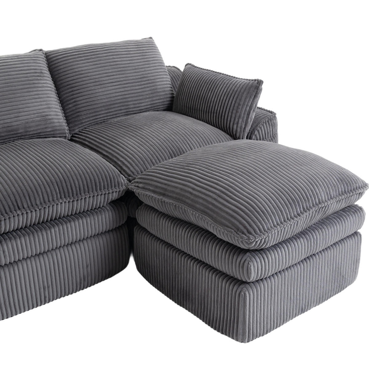 SOFA modular mit Fußbank 263 x 167 cm Corduroy Dark Gray - Grau, Kunststoff (167/263cm) - Meubliv