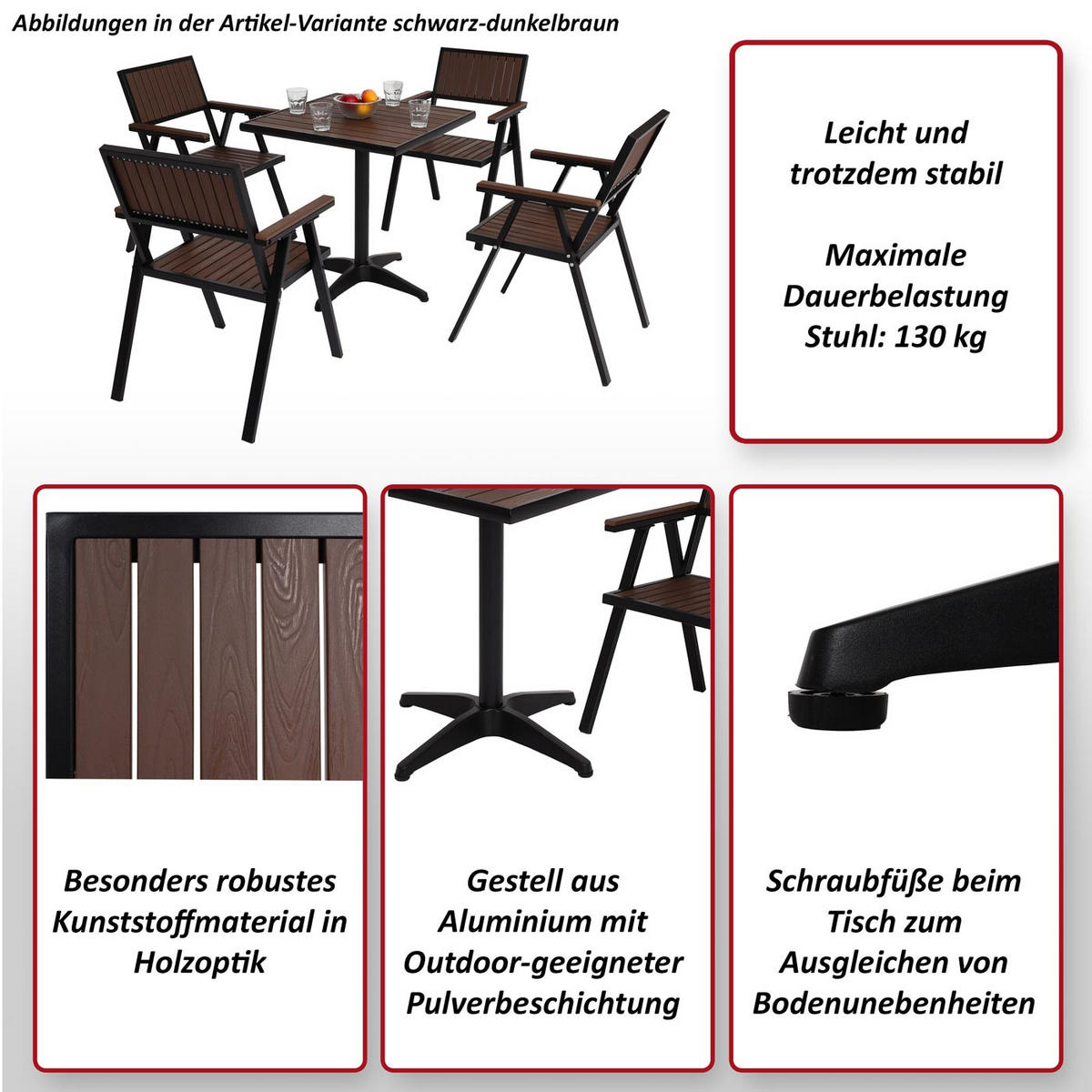 GARTENSTUHL+GARTENTISCH Schwarz, Dunkelbraun - Dunkelbraun/Schwarz, Kunststoff - MCW