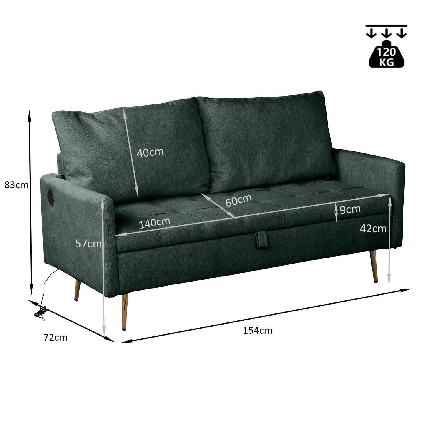 Thumbnail - Meubles Cosy 2-Sitzer-Sofa, Grün, Textil, 1-Sitzer, 72x83x152 cm, Wohnzimmer, Sofas & Couches, Sofas, 2-Sitzer Sofas