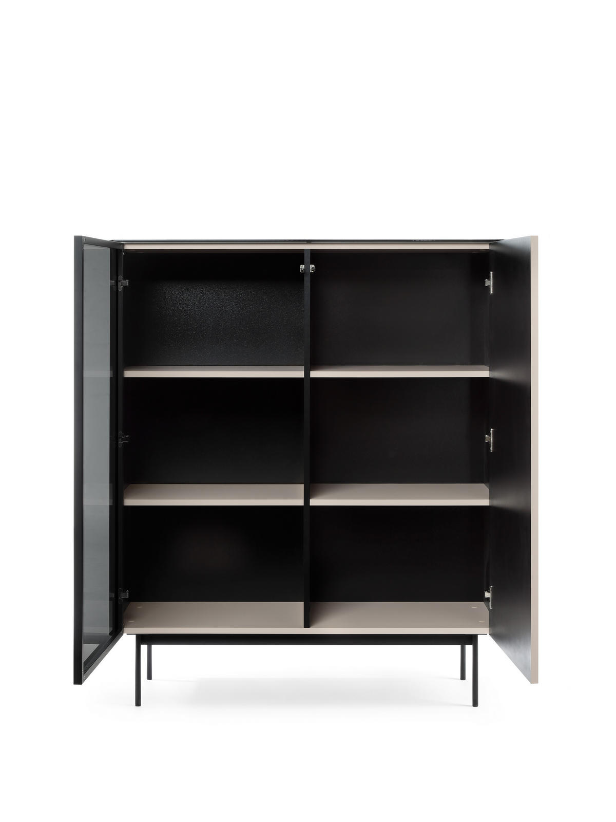 VITRINE Rita Kaschmir, mit LED Beleuchtung und Glasfront - Kaschmir/Schwarz, Holzwerkstoff (107/126/39cm) - Bettso