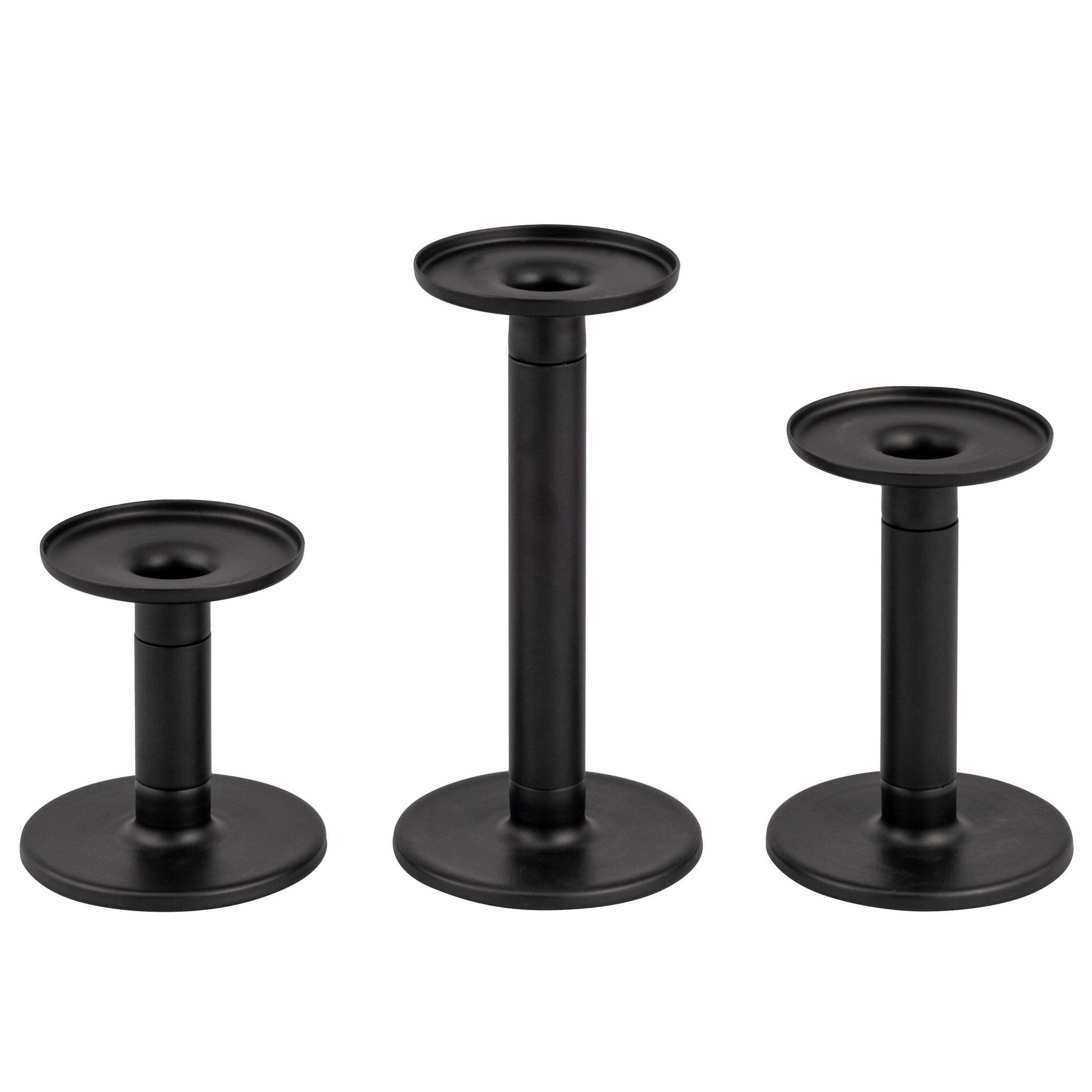 KERZENHALTER 3er-Set, schwarz, Stahl - Schwarz, Metall (8.9/10.7/10cm) - bremermann