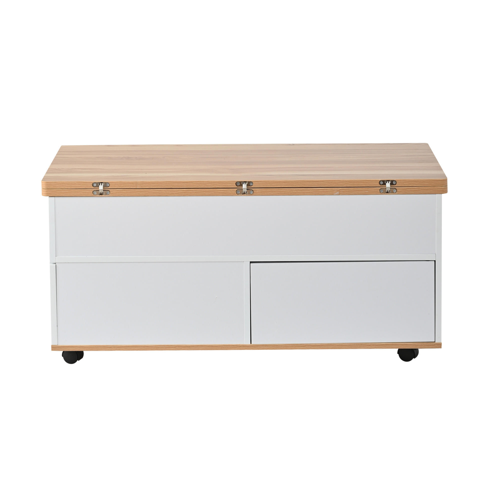 COUCHTISCH 100/98/65 cm höhenverstellbar mit Stauraum und Rollen - Weiß, Holzwerkstoff (100/98/65cm) - Flora Grace