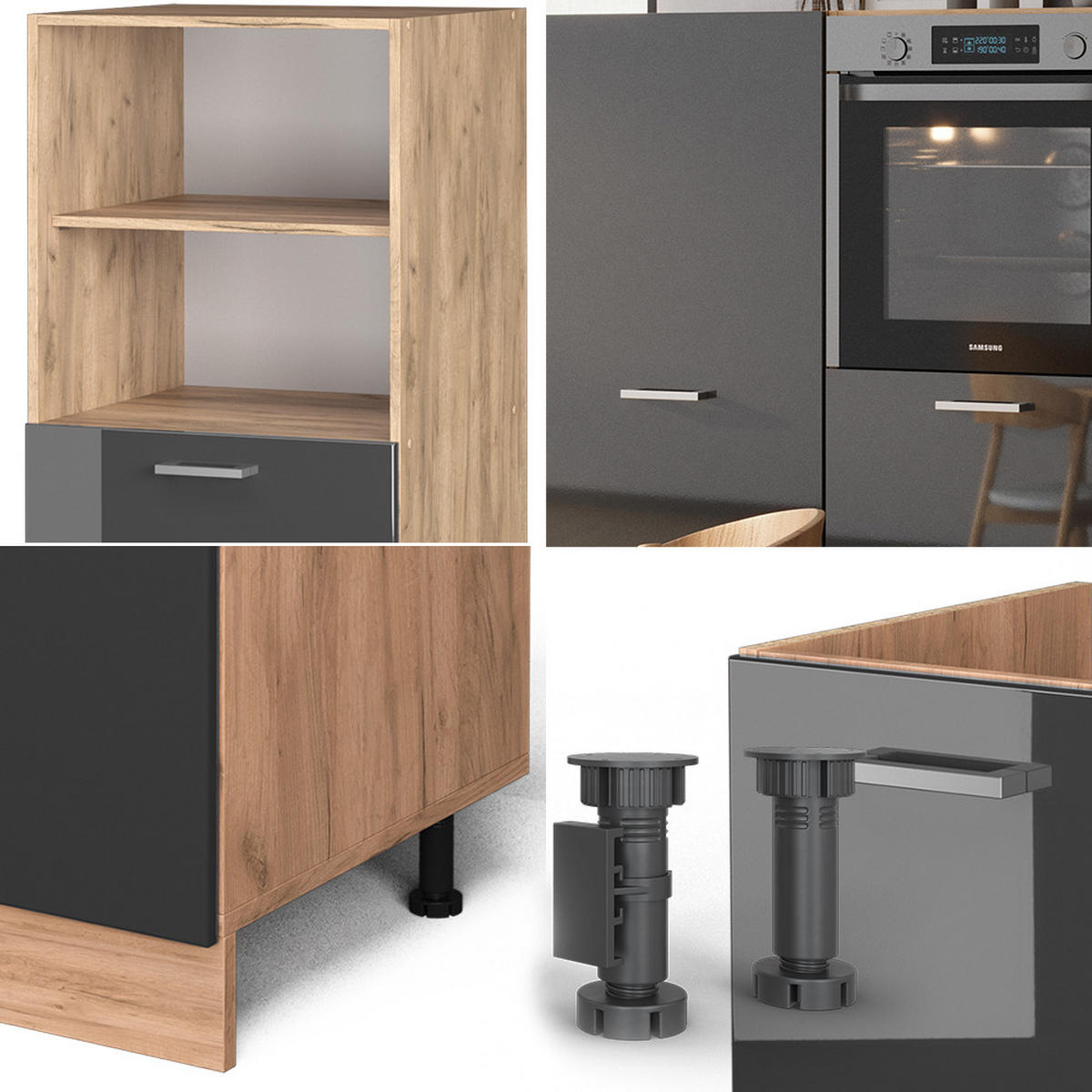 KÜCHENBLOCK R-Line Anthrazit Hochglanz/Goldkraft Eiche 180 cm ohne AP - Honigeiche/Anthrazit, Holzwerkstoff (180/81.6/46cm) - Vicco