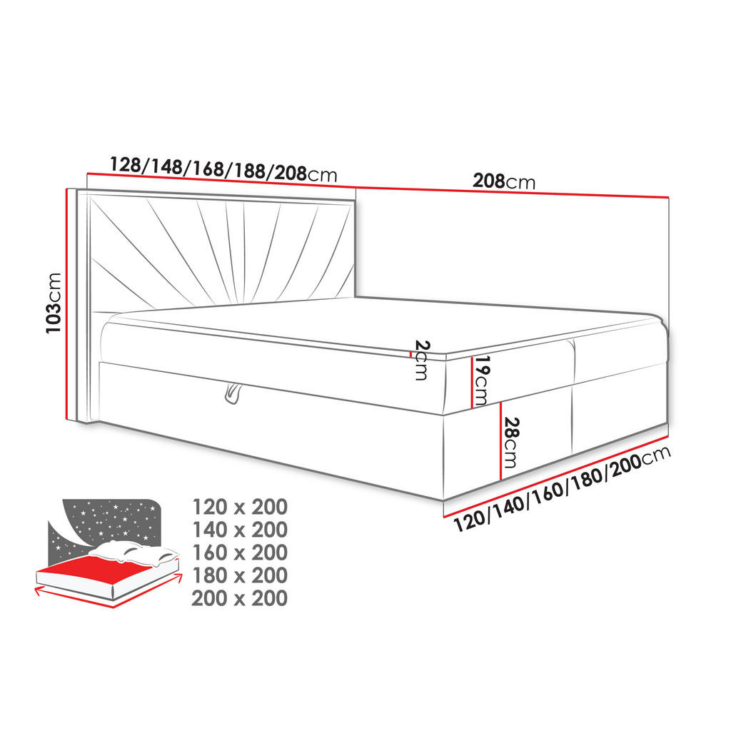 Thumbnail - Mirjan24 Boxbett, Dunkelgrau, Textil, Holz Optik, H3, Höhe ca. 19 cm, Rechteckig, 160x200 cm, Schlafzimmer, Betten, Boxs...