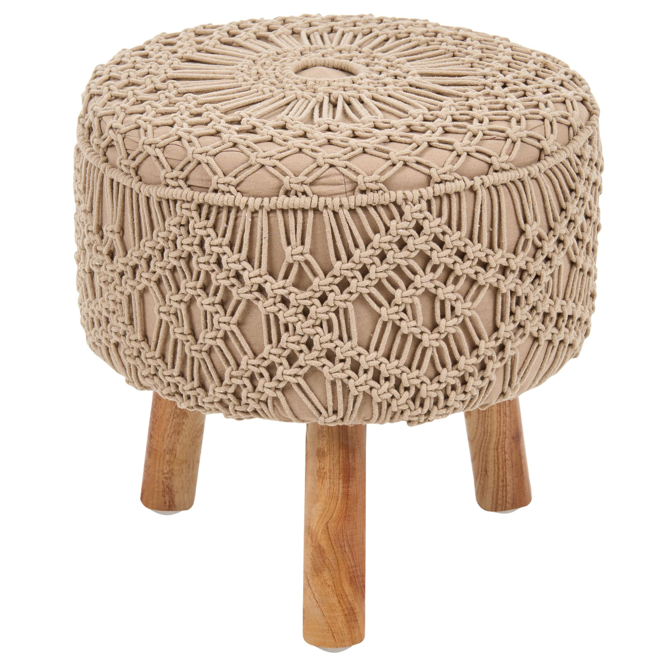 HOCKER Makramee Baumwolle Dunkelbeige Manzai - Beige, Textil (40/44/40cm) - Beliani