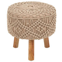 HOCKER Makramee Baumwolle Dunkelbeige Manzai - Beige, Textil (40/44/40cm) - Beliani