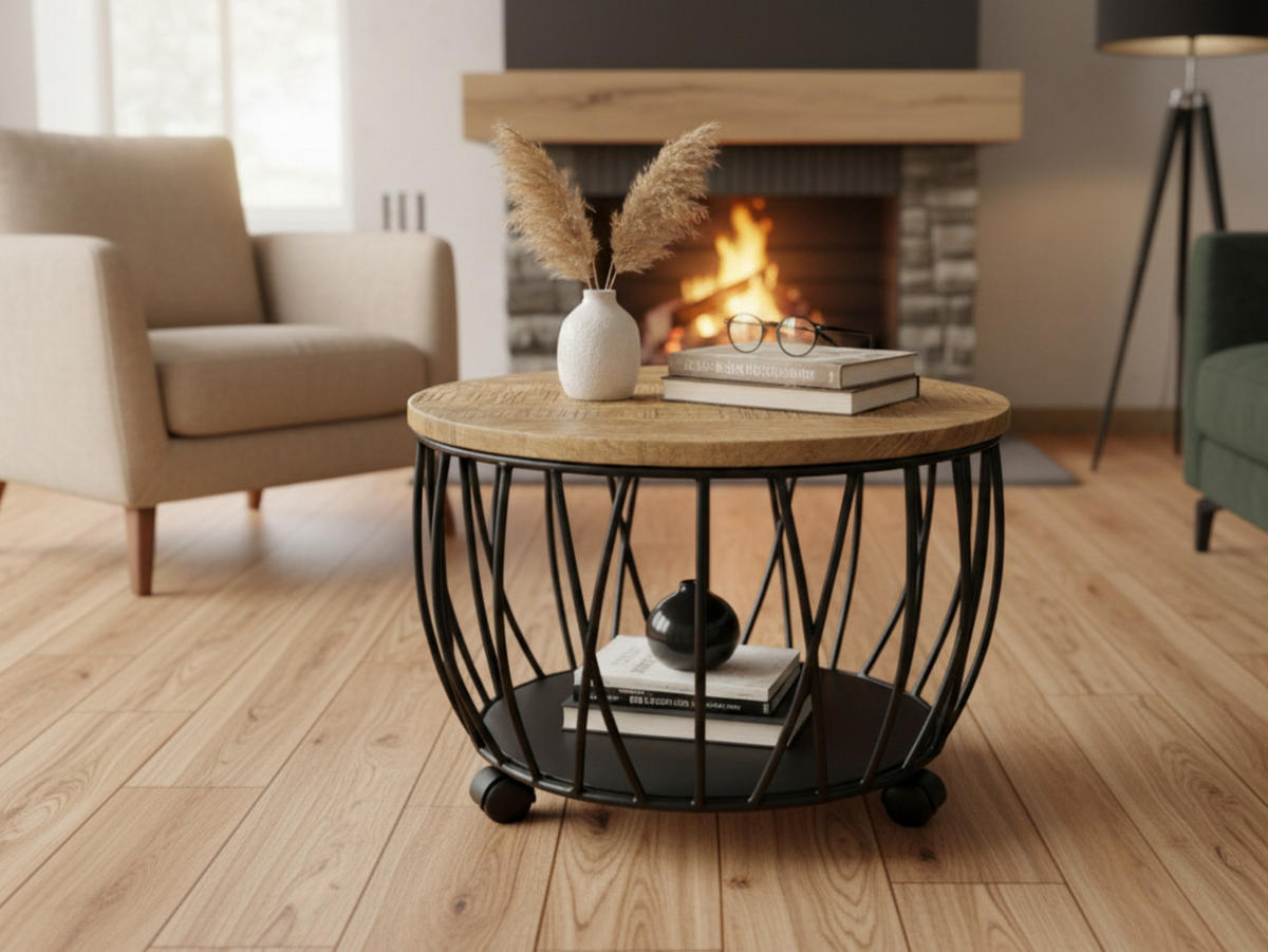 COUCHTISCH Talsano Mangoholz 57x40 cm - Schwarz/Braun, Metall (57/57/40cm) - Mr. Deko