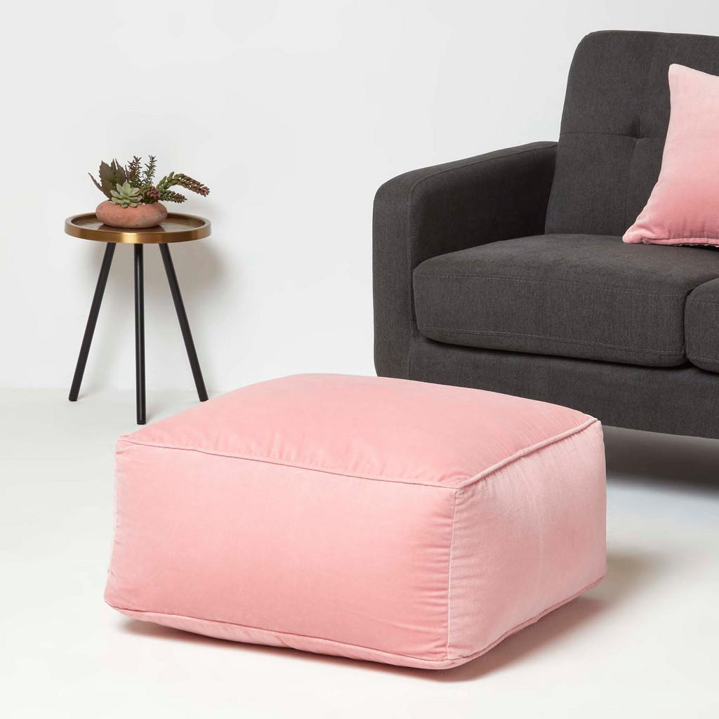 Thumbnail - Homescapes Sitzpouf, Rosa, Textil, Uni, Quadratisch, 60x27x60 cm, Oeko-Tex® Standard 100, Wohnzimmer, Hocker, Poufs