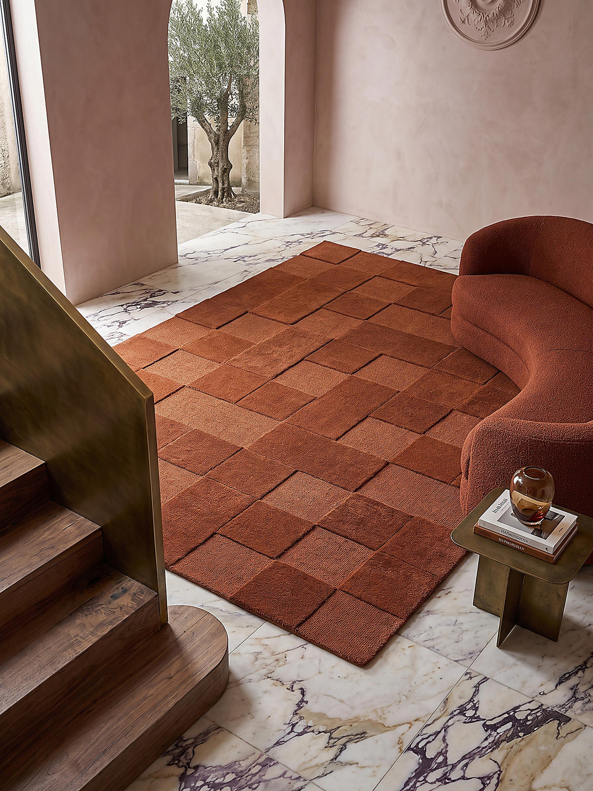TEPPICH aus Wolle, handgetuftet, DEBEN, in Terrakotta, Schachbrettmuster, 160 x 230 cm - Orange, Textil (160/230cm) - KADIMA DESIGN