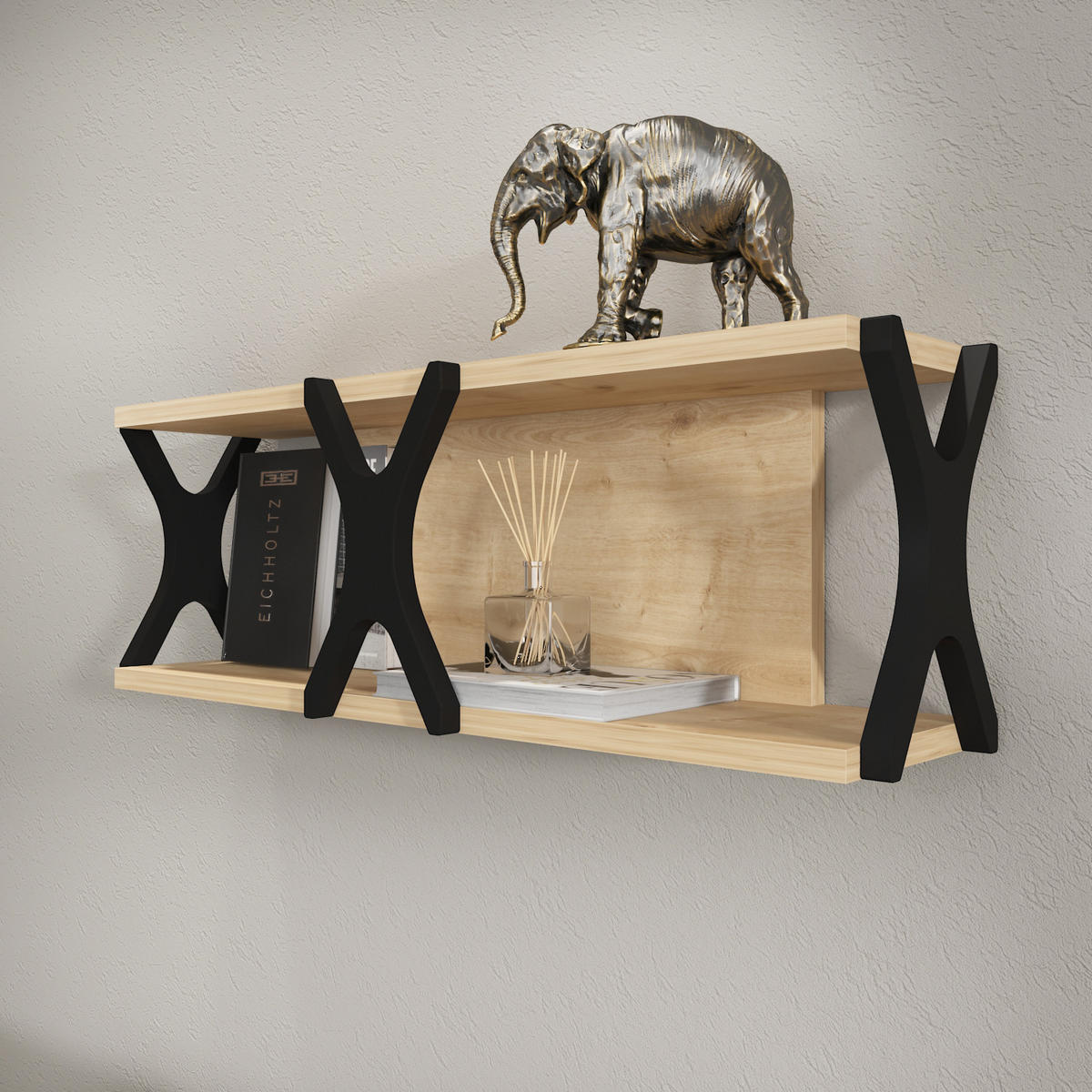 WANDREGAL Seza Eiche Schwarz - Eichefarben/Schwarz, Holzwerkstoff (17.5/21.4/72cm) - Decorotika