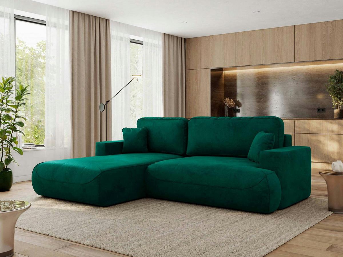 ECKSOFA OVO L Dunkelgrün Velvet - Links Seite - Dunkelgrün/Dunkelgrau, Kunststoff/Textil (271/195cm) - MKS