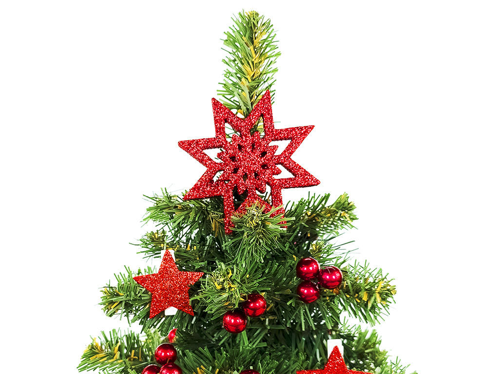 WEIHNACHTSBAUM künstlicher 25 cm, TINY 6, mit 24-teiligem Weihnachtsbaumschmuck, inkl. Metallständer und Aufbewahrungsbox - Rot/Grün, Kunststoff/Stein (18/25cm) - LAALU