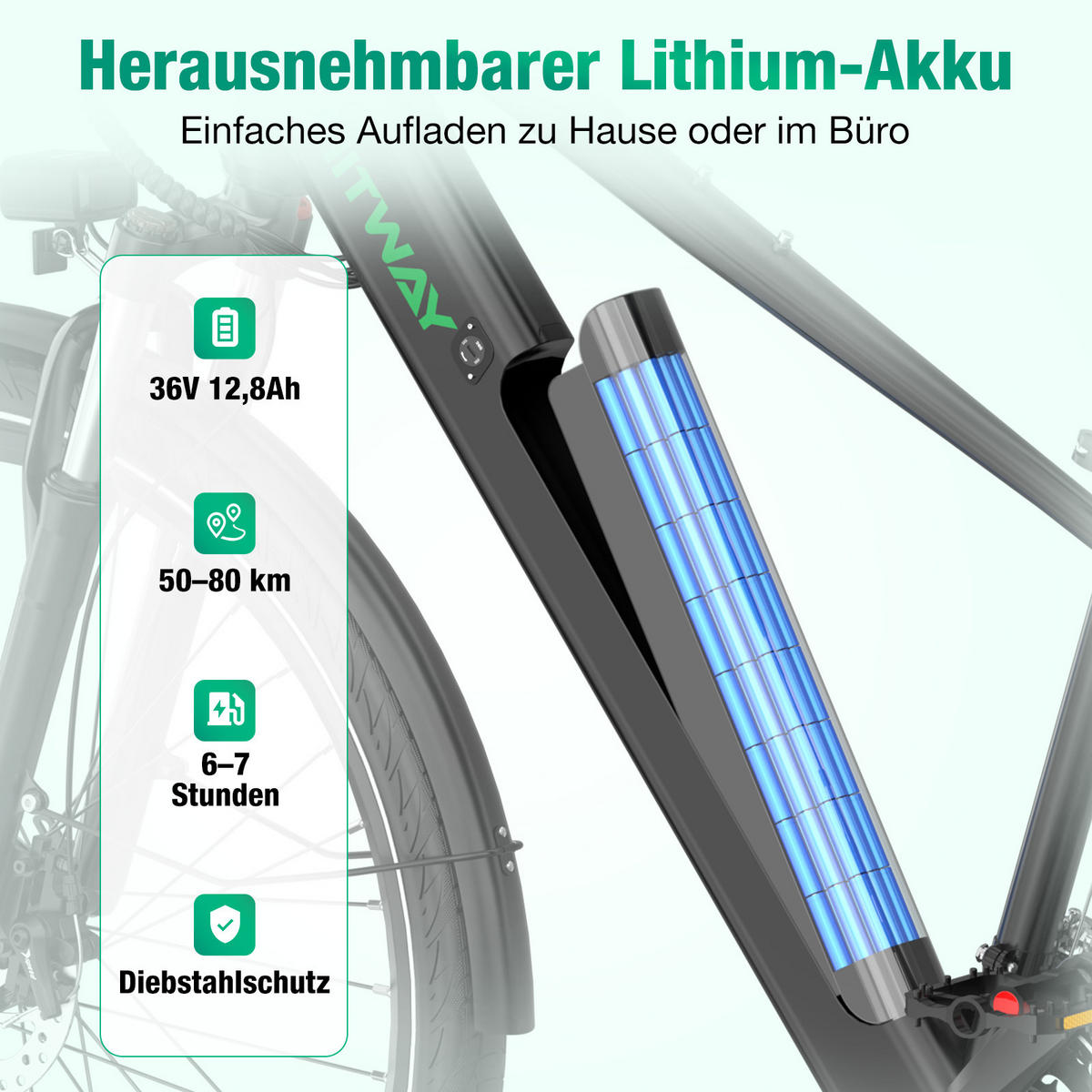 E-BIKE BK7S PRO 27,5 Zoll , ideal für Körpergrößen von 170 bis 195 cm - Schwarz, Metall (84cm) - HITWAY