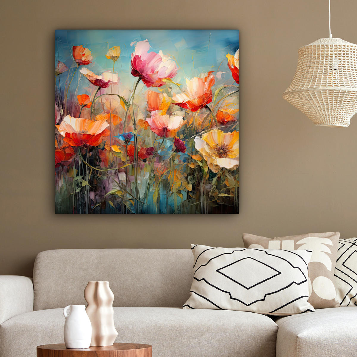 LEINWANDBILD Blumen - Aquarell - Kunst - Botanisch - Natur 90x90 cm - Orange, Textil (90/90cm) - MuchoWow