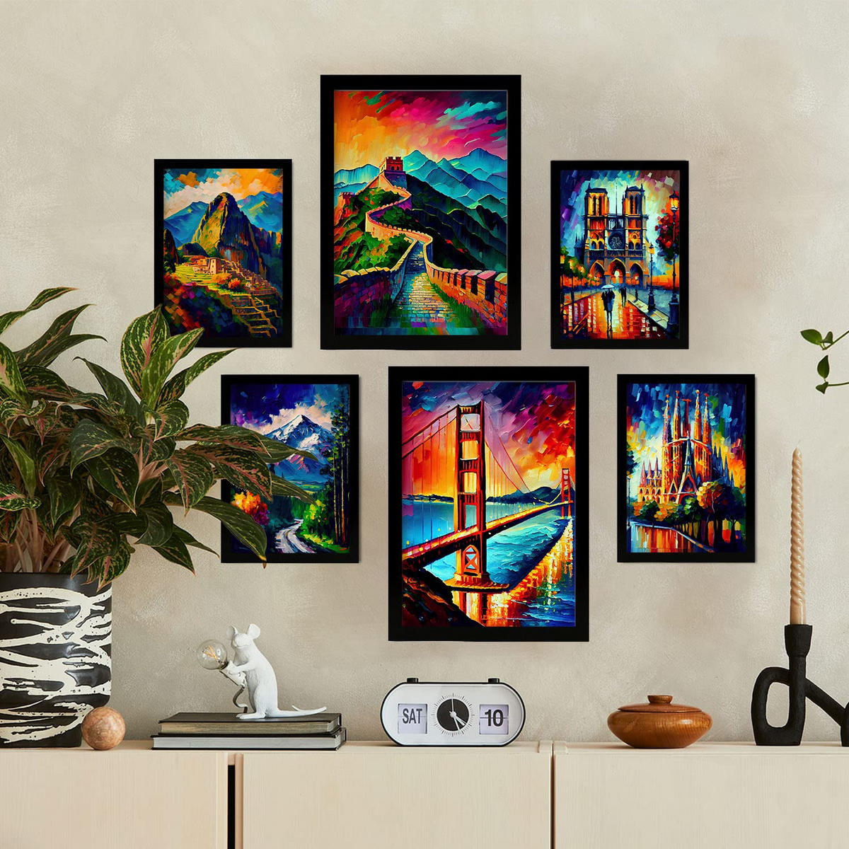 POSTER Set Mit 6 Weg Im Ölgemälde Stil A3 & A4 Schwarzer Rahmen - Schwarz, Papier (29/3cm) - Nacnic