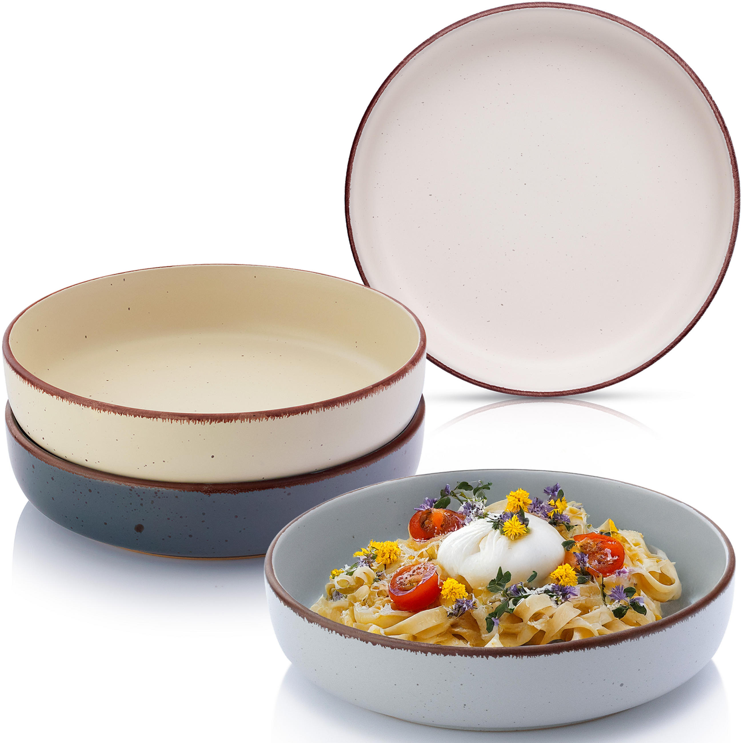 PASTASCHALEN BOMBAY MOONLIGHT - 4 teilig aus Steingut - Creme/Grau, Stein (20.5cm) - Sänger