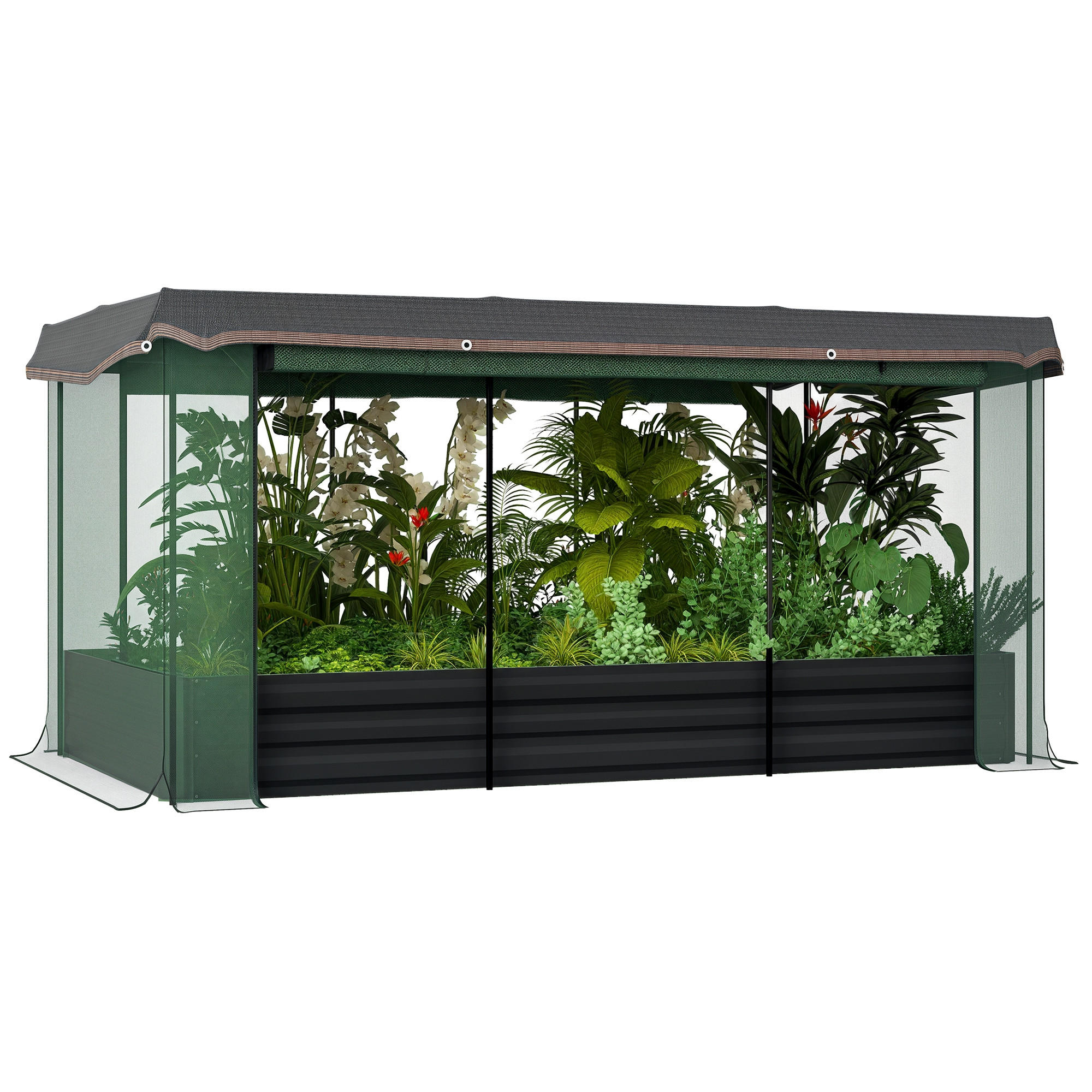 HOCHBEET DE-05345 Mit Vogelschutznetz & Sonnenschutz Grau/Grün/Schwarz - Dunkelgrau, Metall (230/110/110cm) - ComfortXL