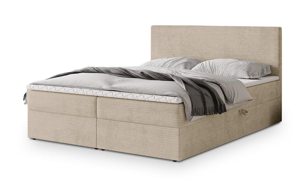 POSTEL BOXSPRING NIRA 160x200 cm, s matrací a úložným prostorem, krémová - krémová, kompozitní dřevo/textil (160/200cm) - MASSENO