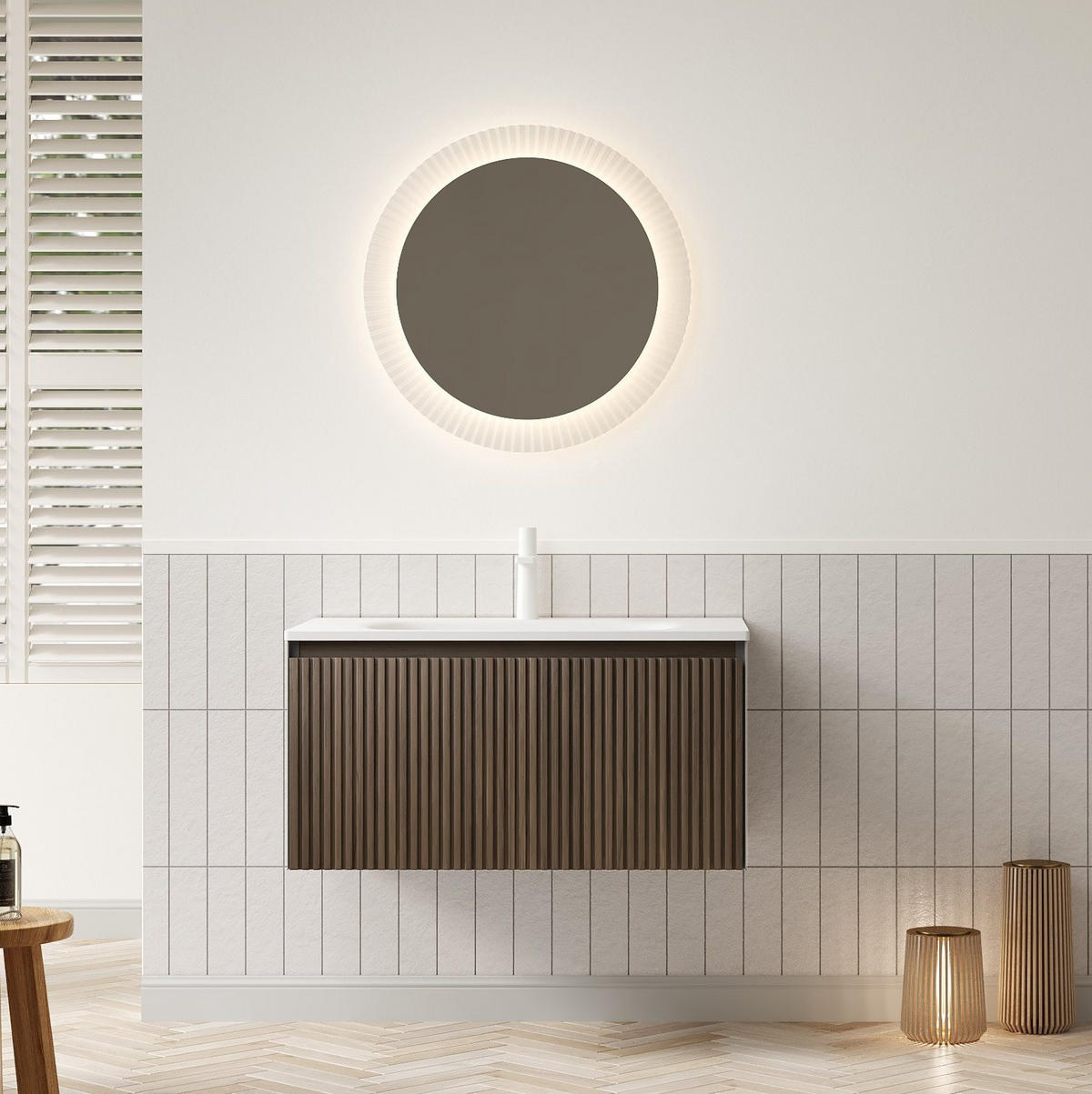 WASCHTISCHKOMBI 80 cm Weiß/Braun aus Keramik mit Schublade - Braun, Keramik (80/41.8/46cm) - OKMYHOME