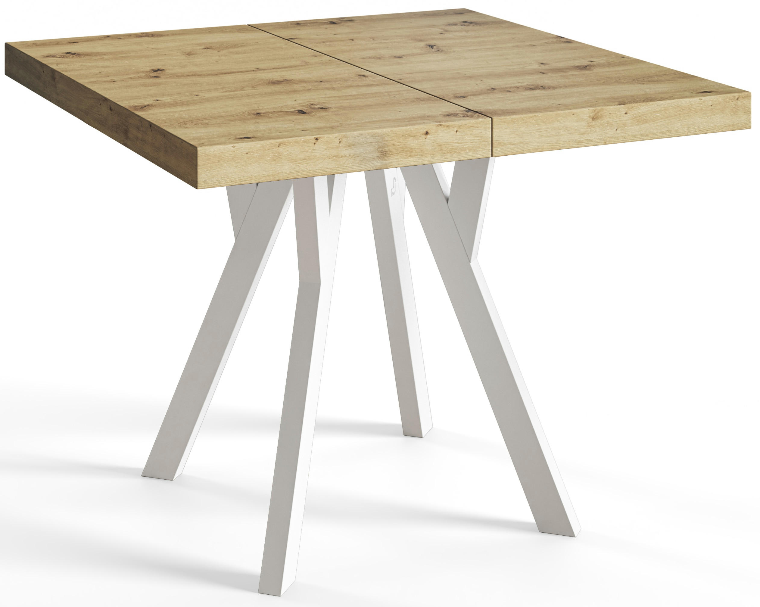 ESSZIMMERTISCH RICO, ausziehbarer Tisch120-220X120X77 cm, Farbe: ARTISAN, mit Holzbeinen in Farbe Weiß - Hellbraun/Weiß, Holzwerkstoff (120/120/77cm) - Alpi-Möbel