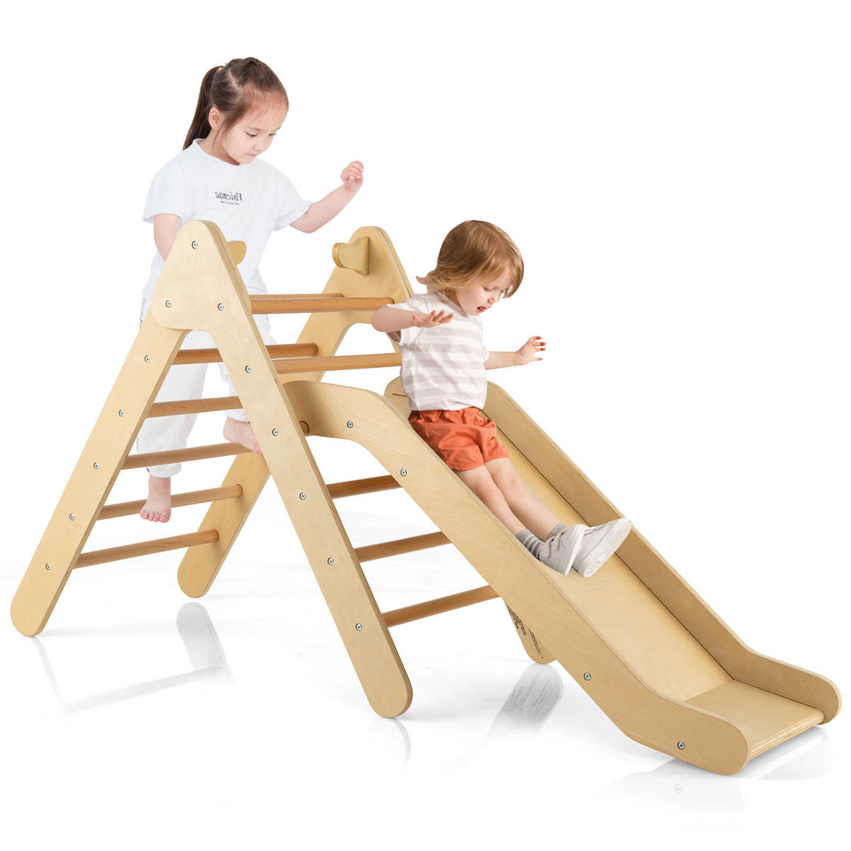 RUTSCHE kletterdreieck Holz - Naturfarben, Holz (87/74/48cm) - COSTWAY