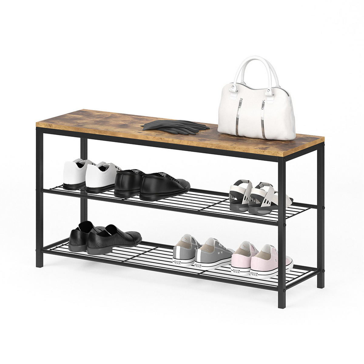 SCHUHBANK Fyrk Antikholz 100 x 51.5 cm - Eichefarben/Schwarz, Holzwerkstoff (100/51.5/30cm) - Vicco