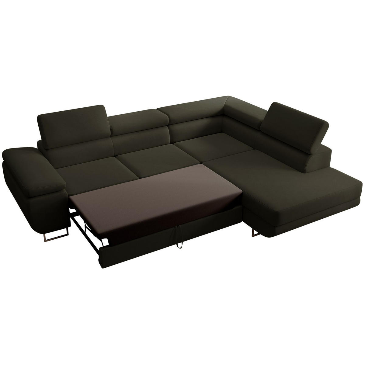 ECKSOFA Stevil Olivgrün Velours - Silberfarben/Olivgrün, Textil/Metall (275/203cm) - Selsey