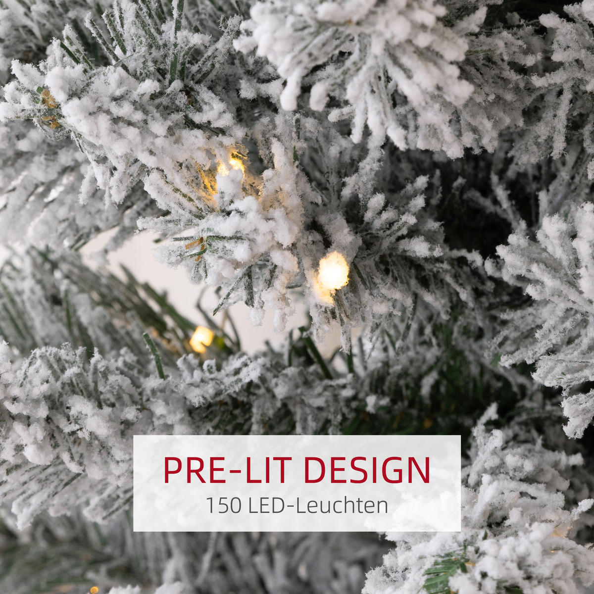 KÜNSTLICHER Weihnachtsbaum, 180 cm Christbaum mit 150 LED-Lichten flammhemmend - Weiß/Grün, Kunststoff/Metall (180cm) - HOMCOM