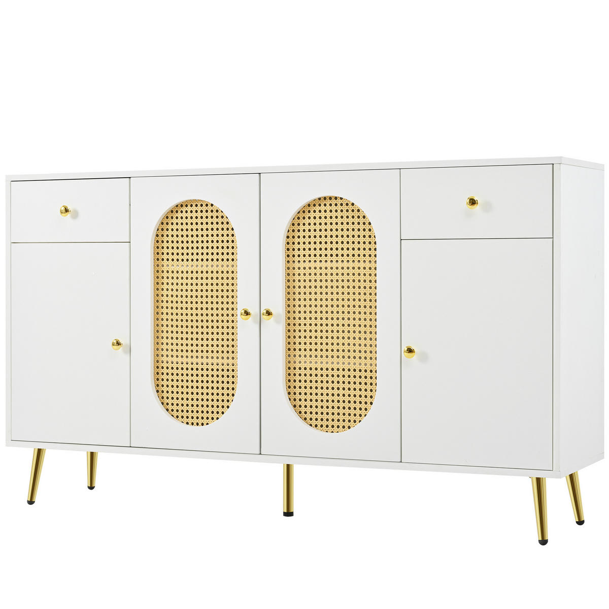SIDEBOARD 140/35/82 cm z dřevotřísky v přírodní a bílé barvě se 4 dvířky - přírodní, kompozitní dřevo (140/82/35cm) - Modenvie