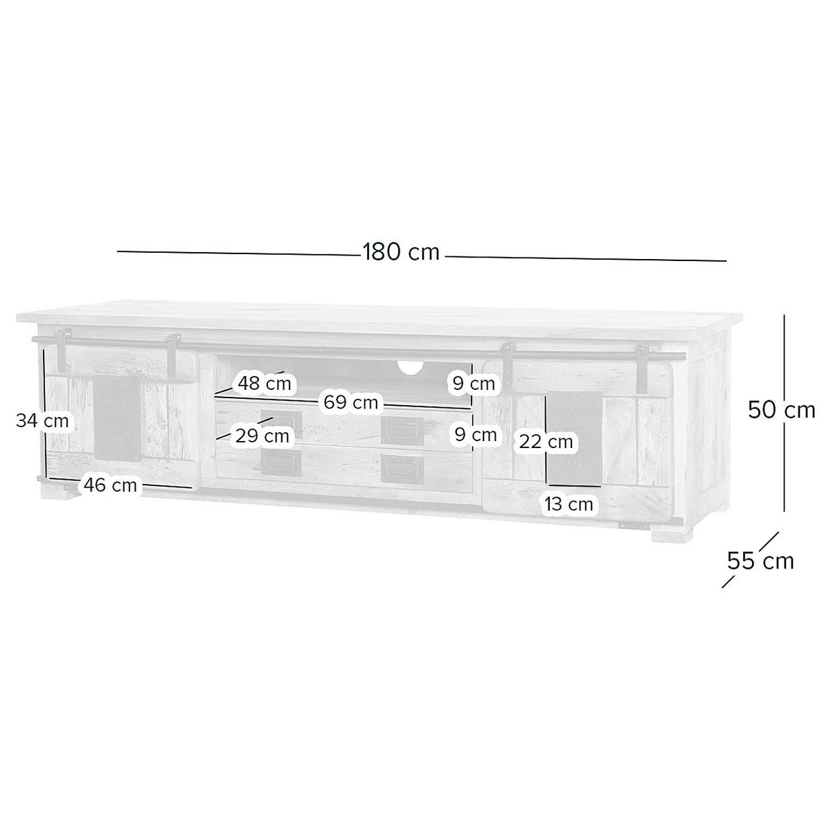 TV-LOWBOARD - Mango massiv / Eisen - Mango / Schwarz - Braun, Holz/Metall (180/50/55cm) - home24