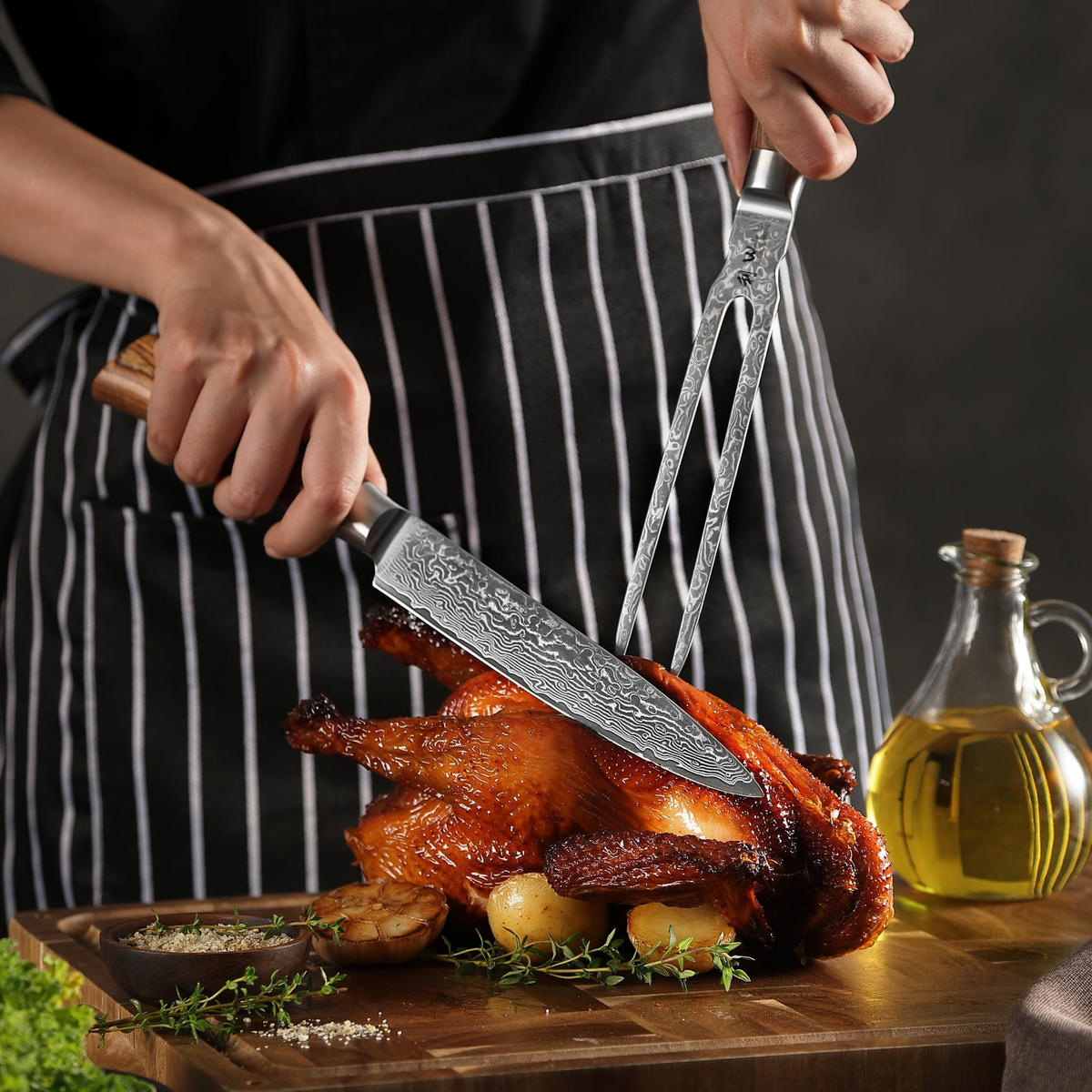 TRANCHIERGABEL 18 cm - Braun, Holz/Metall - Wakoli