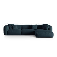 ECKSOFA modular rechts Martina aus strukturiertem Stoff jeansblau 3 Sitzplätze - Blau, Textil (176/332cm) - Micadoni