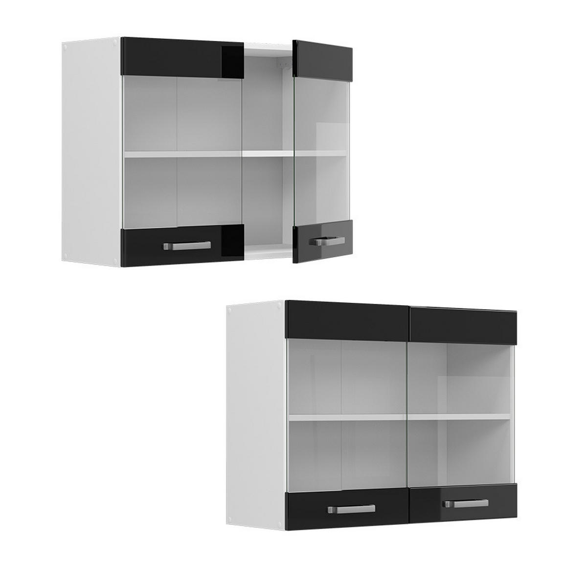 KÜCHENGLASSCHRANK R-Line Schwarz Hochglanz 80 cm - Schwarz Hochglanz/Schwarz, Holzwerkstoff (80/60/31cm) - Vicco
