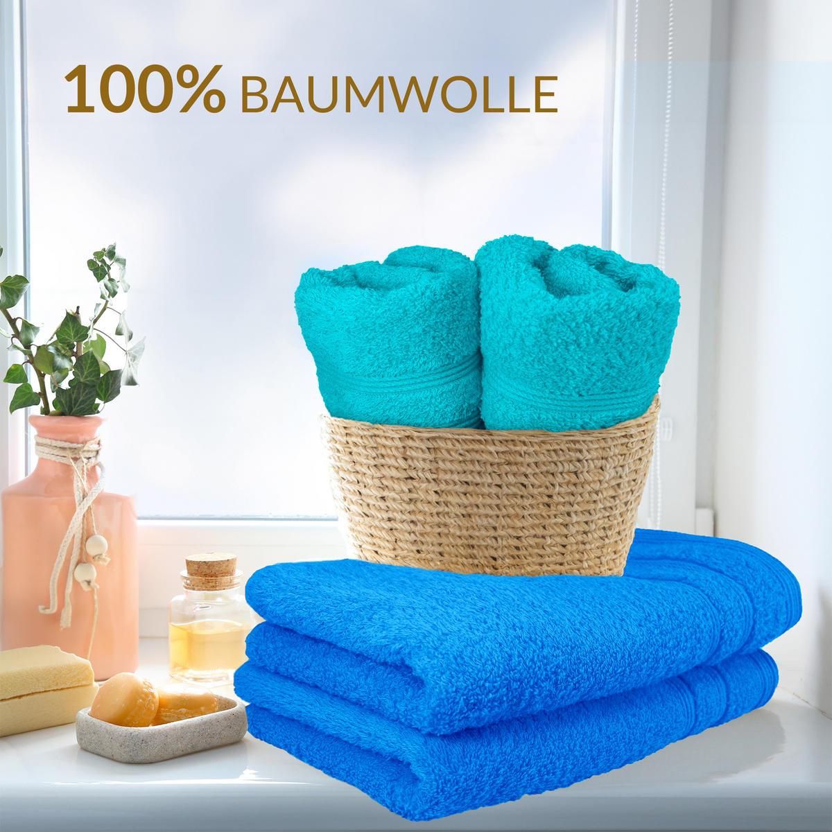 HANDTUCH Set London 8-teilig, 2x Duschtuch 70x140 + 2x Handtuch 50x100 + 2x Gästetuch 30x50 + 2x Waschlappen 30x30 Capri - Nautic - Blau/Grün, Textil (70/140cm) - Lashuma