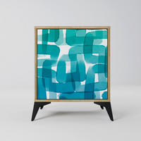 SIDEBOARD TURQUOISE RECTANGLES, Eichefarben, 57,5x42x70,5 cm, Schwarze Metall-Sternfüße - Eichefarben/Multicolor, Holzwerkstoff/Metall (57.5/70.5/42cm) - SpaceRebels