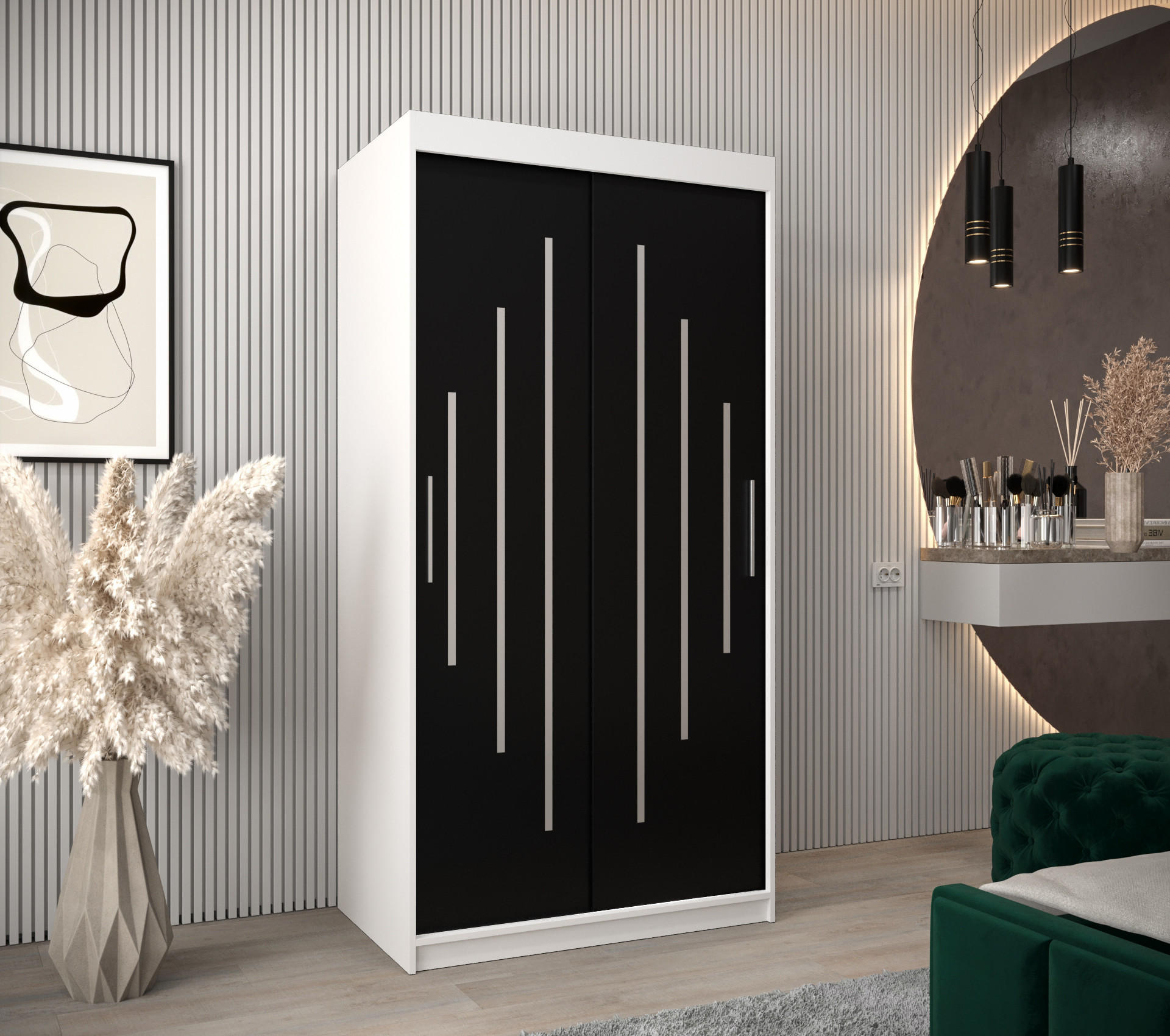 SCHWEBETÜRENSCHRANK 200/100/62 2-türig - Silberfarben/Schwarz, Holz/Kunststoff (100/200/62cm) - Abiks Möbel