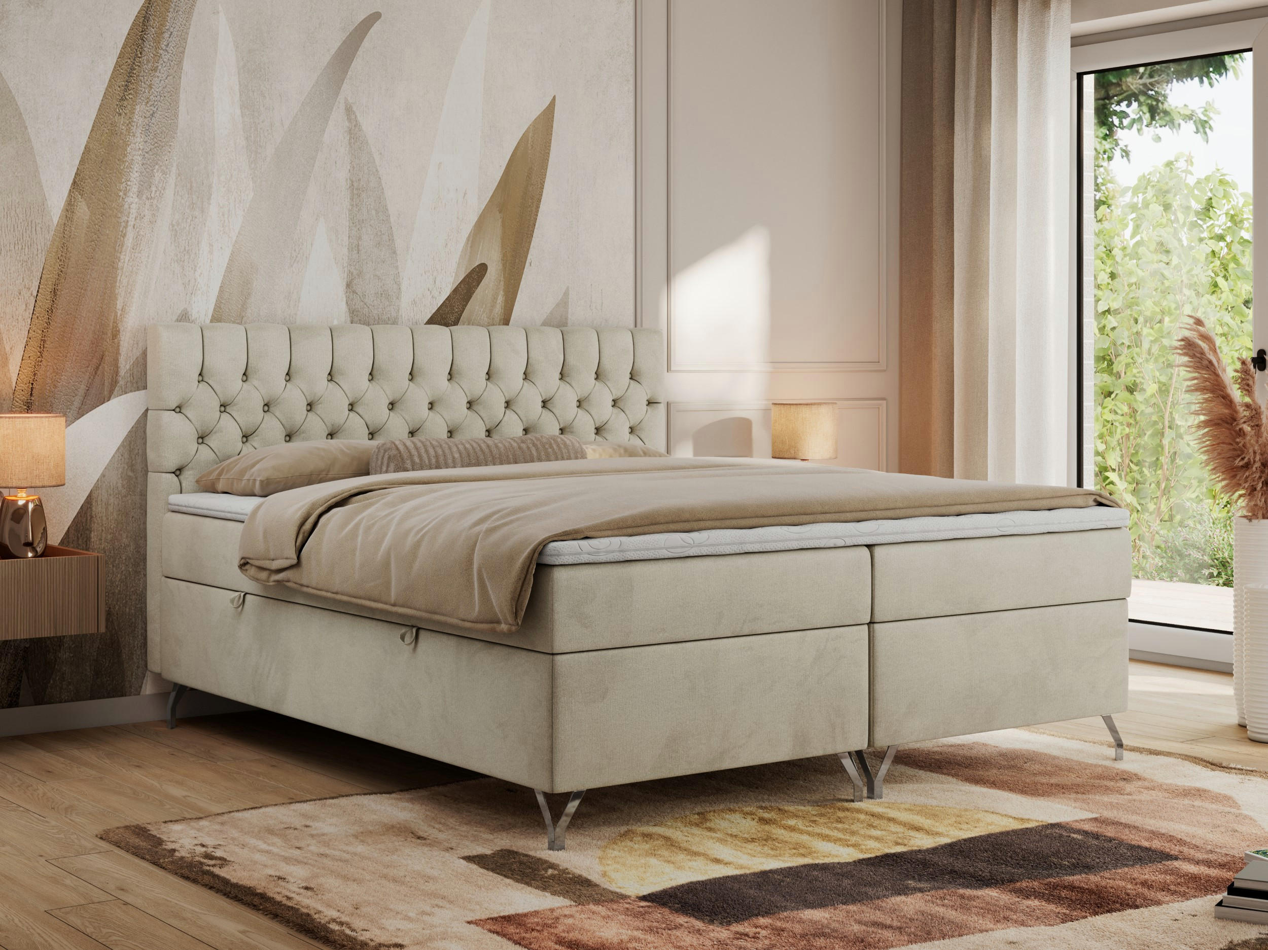 BOXBETT GRIMALDI 120/200 Beige Velvet - H3 - Beige, Holz/Textil (120/200cm) - MKS
