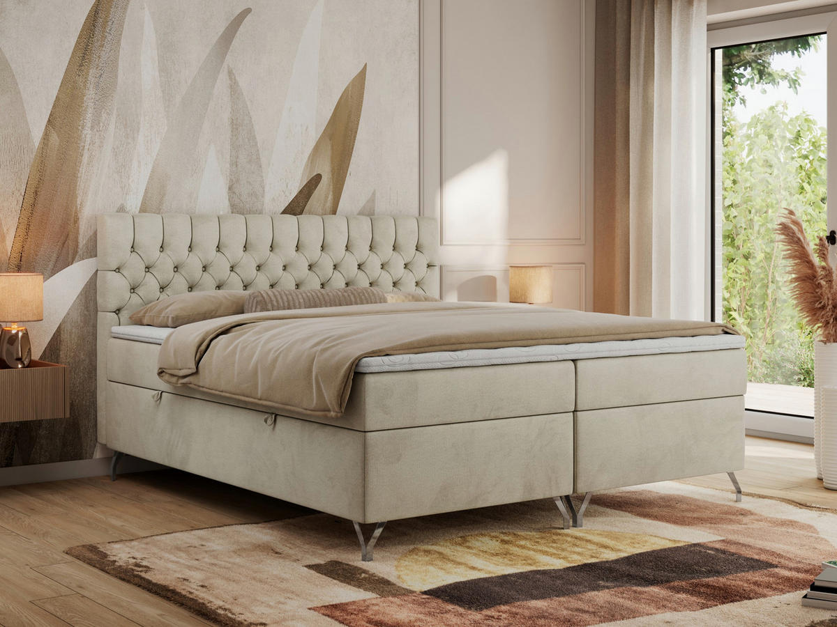 BOXBETT GRIMALDI 200/200 Beige Velvet - H4 - Beige, Holz/Textil (200/200cm) - MKS
