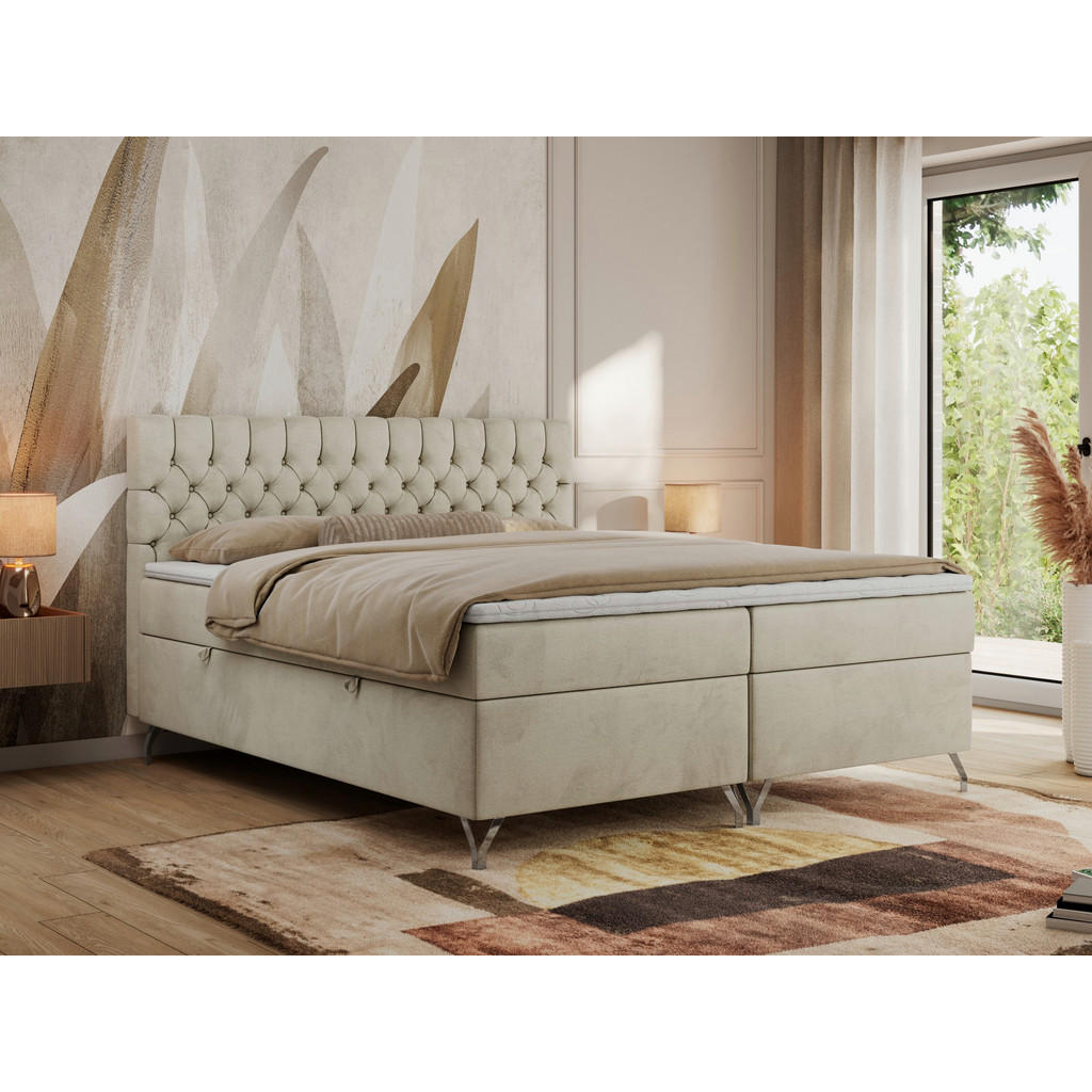 Thumbnail - MKS Boxbett, Beige, Textil, 2-Sitzer, H4, 7-Zonen, Rechteckig, 180x200 cm, Schlafzimmer, Betten, Boxspringbetten