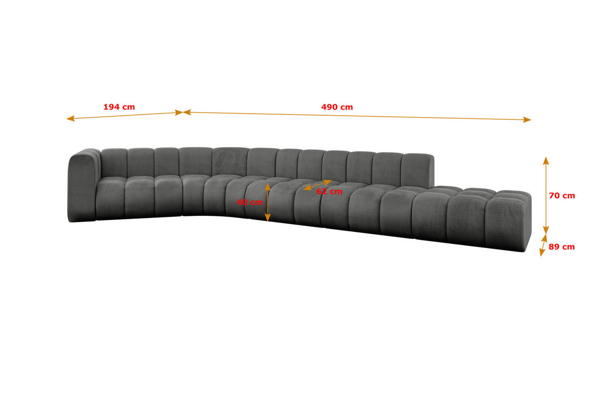 ECKSOFA modulares Sofa Tilmo-L2 - 490x194x70 cm Dunkelgrau - Dunkelgrau, Holzwerkstoff/Textil (490/194cm) - ALTDECOR