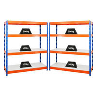 SCHWERLASTREGAL Rhino 2er-Set mit 2x 180x160x60 cm 4 Melamin-Ebenen 16mm Fachlast 500 kg Blau-Orange - Orange, Metall (320/180/60cm) - PROREGAL