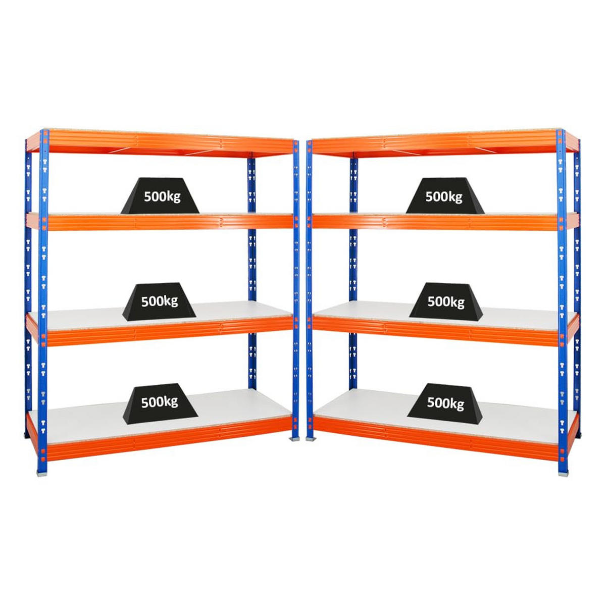 SCHWERLASTREGAL Rhino 2er-Set mit 2x 180x160x60 cm 4 Melamin-Ebenen 16mm Fachlast 500 kg Blau-Orange - Orange, Metall (320/180/60cm) - PROREGAL