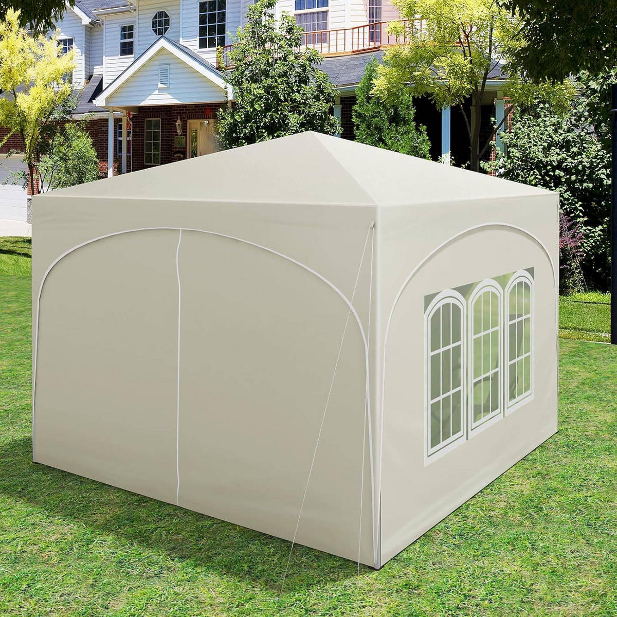 PAVILLON, Faltpavillon 3x3 m, mit 4 Seitenwänden, Grau - Beige, Metall (300/260/300cm) - Woltu