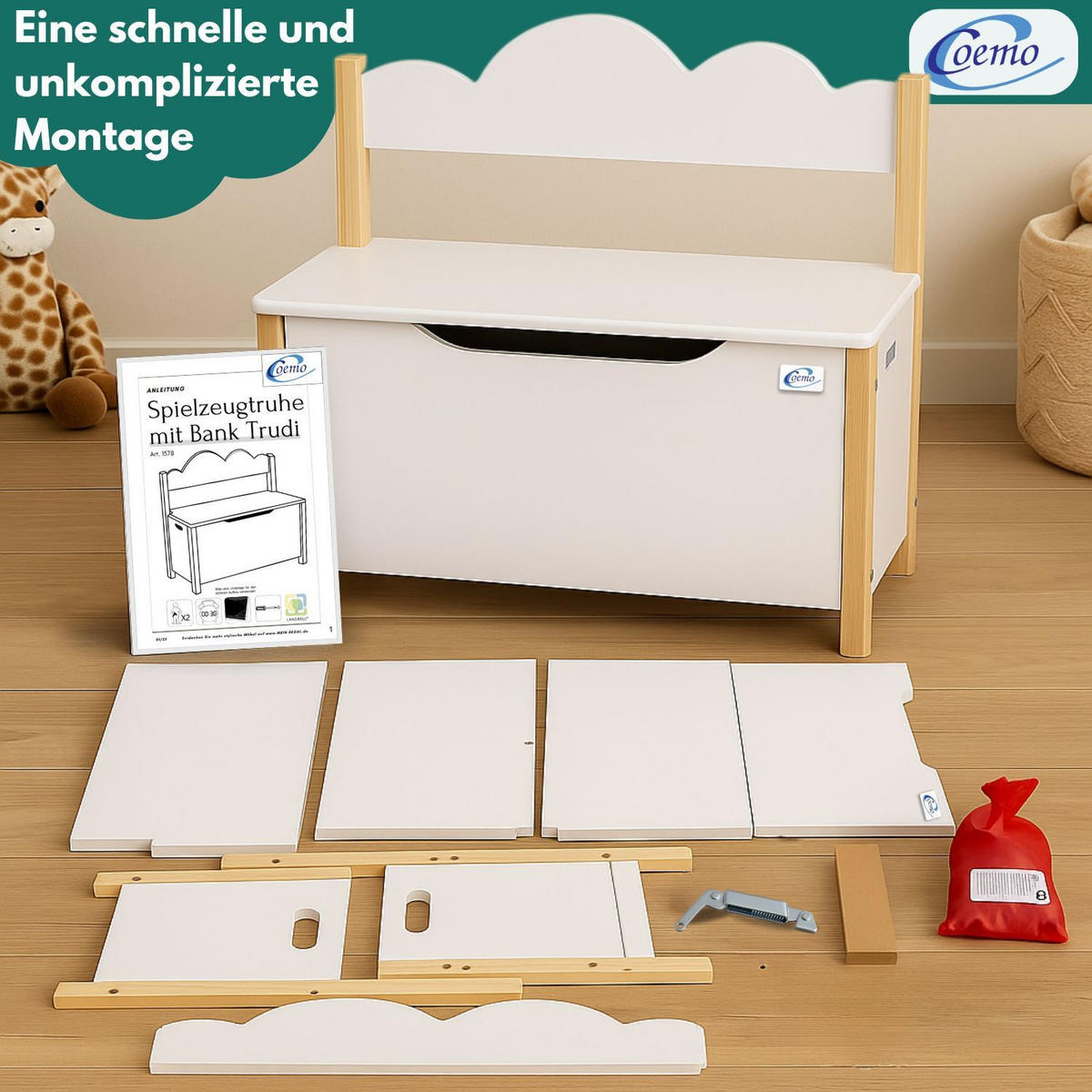 KINDERSITZBANK TRUDI Spielzeugtruhe in Weiß - Weiß, Holzwerkstoff (26/55/60cm) - Coemo