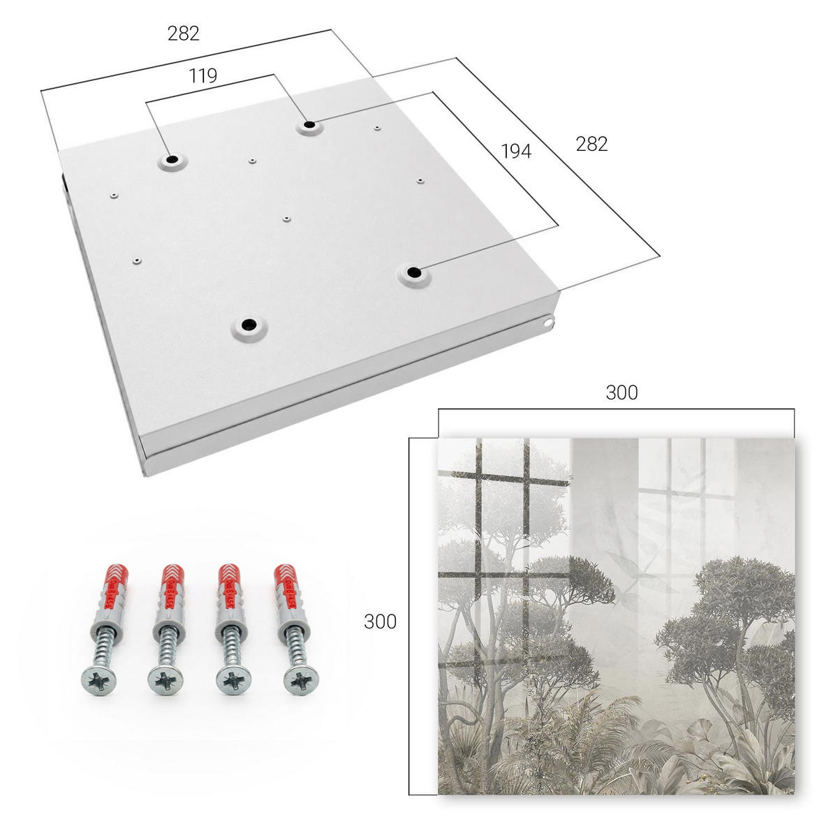 SCHLÜSSELBOX Weiß 30x30 cm – Türöffnung nach rechts - Sinnliche Natur - Grau, Metall (30/30/5cm) - TULUP