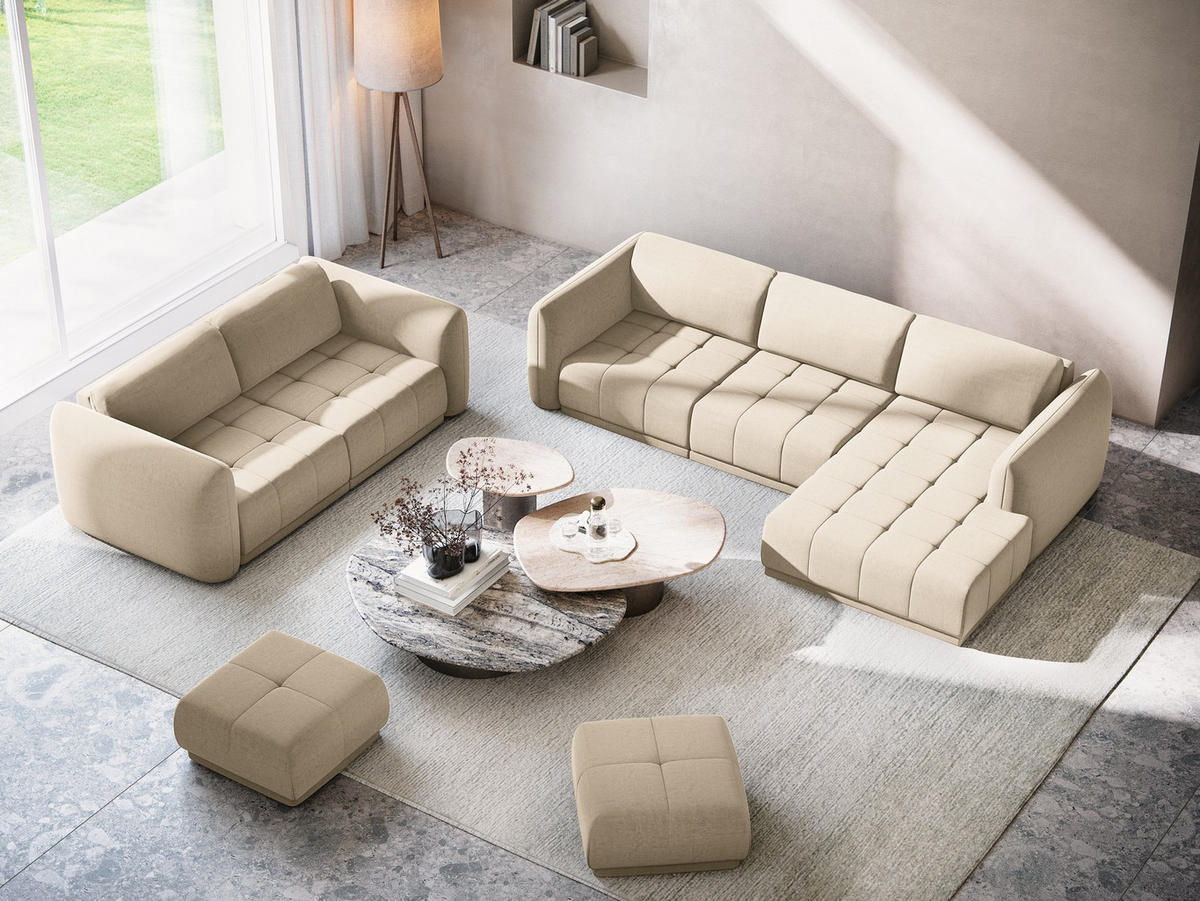 4-SITZER-SOFA Samt Stoff Beige - Beige/Creme, Kunststoff/Textil (250/74/105cm) - Makamii