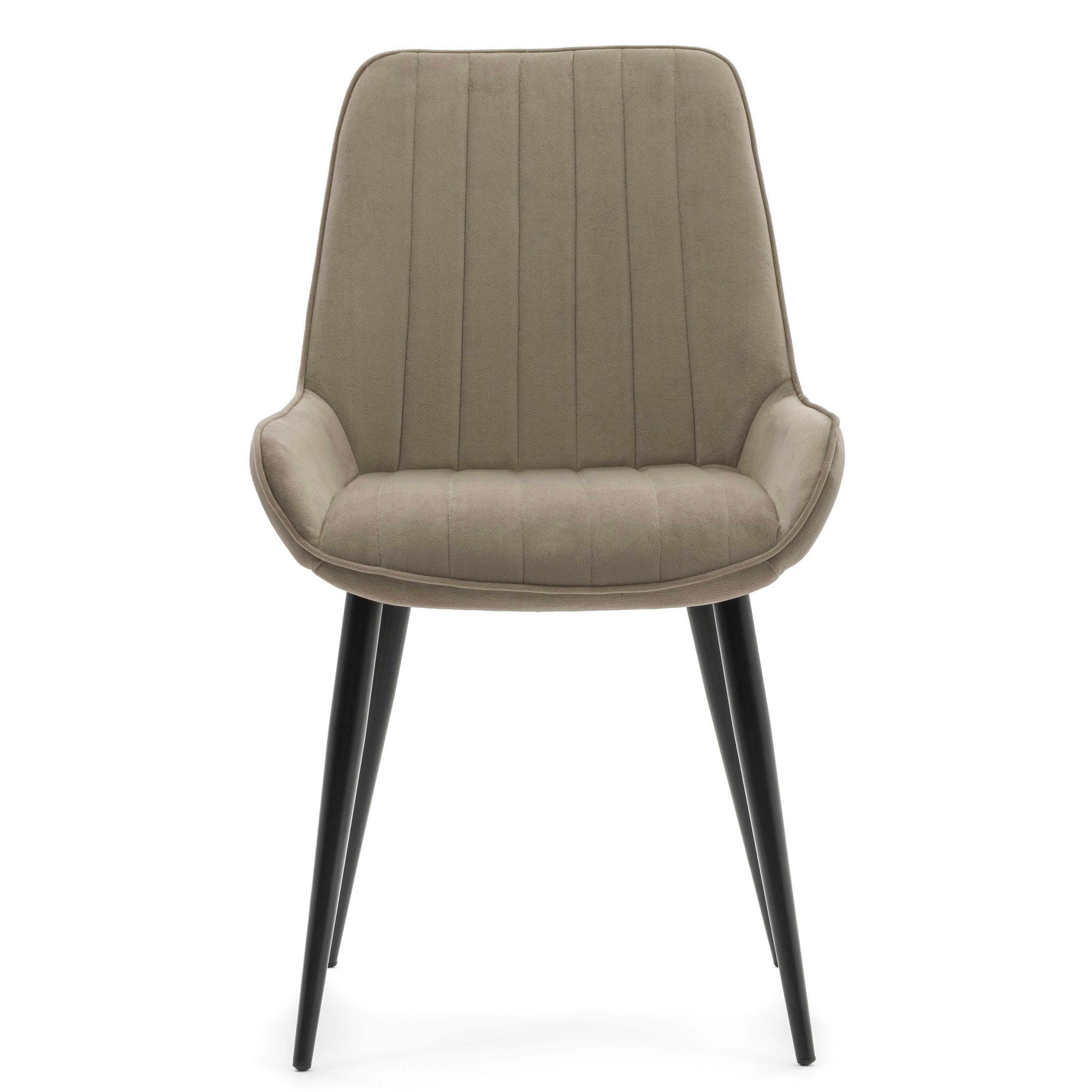 STUHL LUCA gepolstert mit Steppung - dunkelbeige schwarze Beine - Samt Velours - Beige/Schwarz, Textil/Metall (51/88/50cm) - NEW HOME
