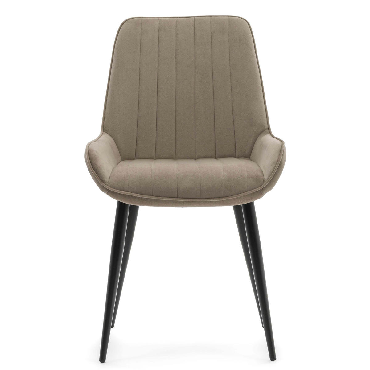 STUHL LUCA gepolstert mit Steppung - dunkelbeige schwarze Beine - Samt Velours - Beige/Schwarz, Textil/Metall (51/88/50cm) - NEW HOME